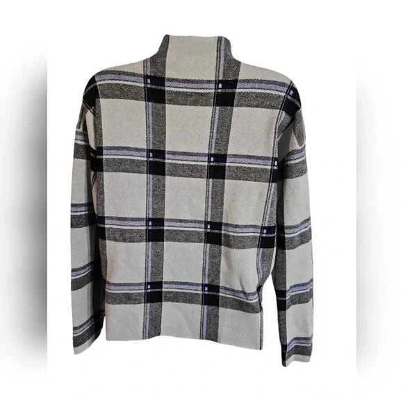 Tahari Plaid Mock Neck Sweater Womens Small Gray Blue Minimalist Cozy Classic - Picture 3 of 7